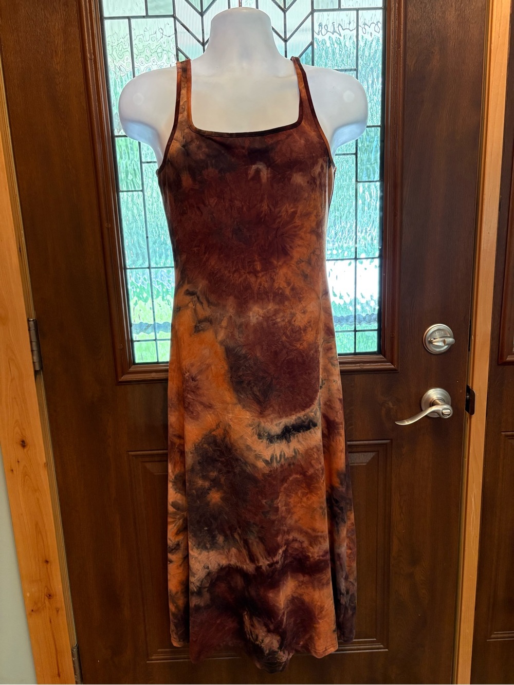 ROMWE Brown & Rust Tie-Dye Tank Midi Dress